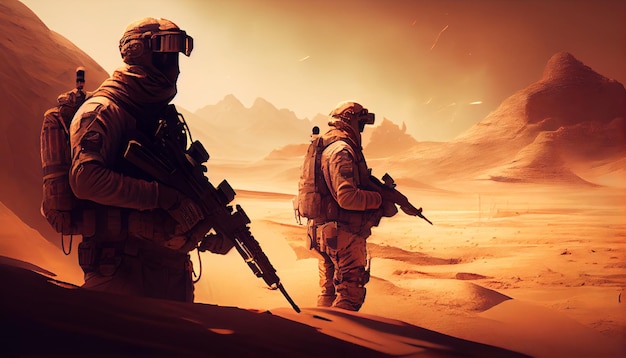 Soldado do exército no deserto Generative AI