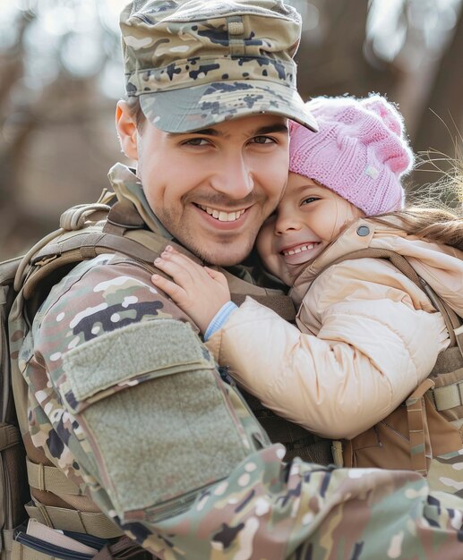 Un soldado estadounidense con su hija en el fondo de Happy Time Spring