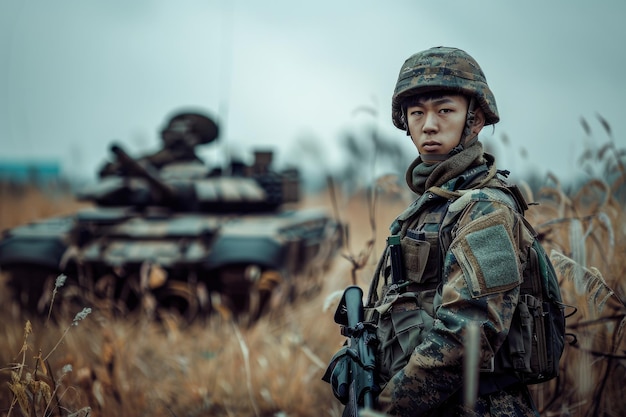 Foto soldado de las fuerzas especiales asiáticas en misión con el comandante del ejército defensor