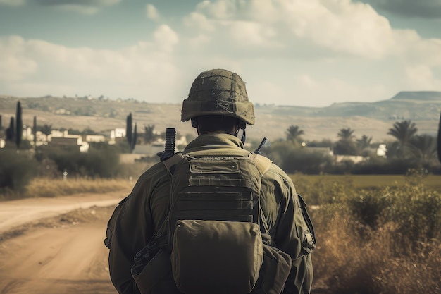 Foto soldado israelí con su espalda