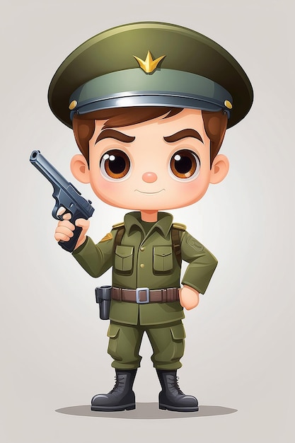 Soldado lindo sosteniendo una pistola icono vectorial de dibujos animados Ilustración personas icono de profesión aislado