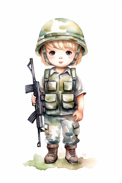 Soldado militar do exército aquarela clipart bonito isolado no fundo branco com Generative AI