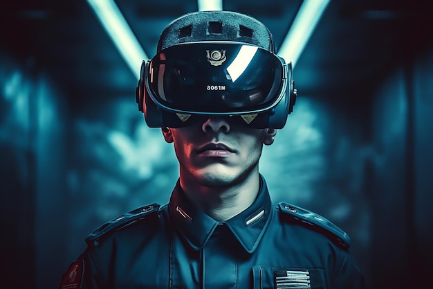 Un soldado militar usando gafas vr