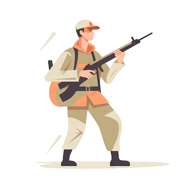 Soldado minimalista con ilustración de rifle sobre fondo blanco