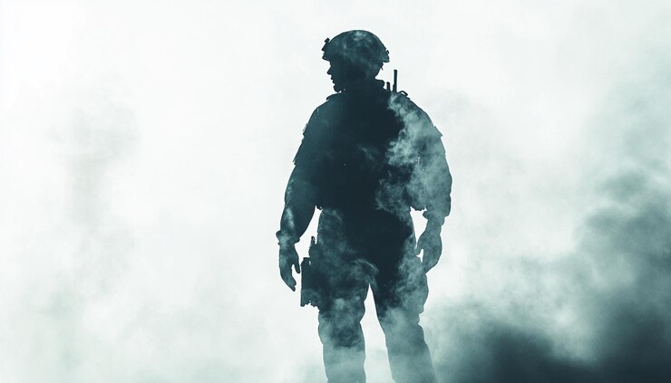 un soldado en la niebla con la palabra no en él