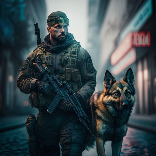 Foto soldado con perro