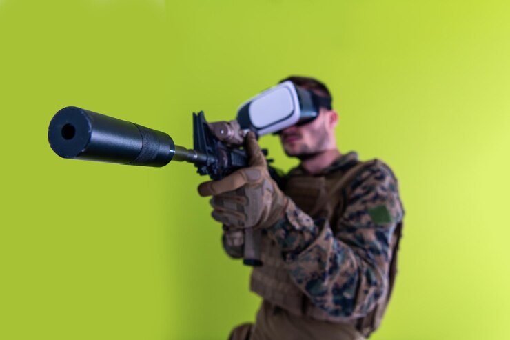 Foto soldado realidade virtual fundo verde