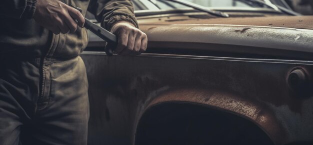 Un soldado sostiene un arma en la puerta de un automóvil.