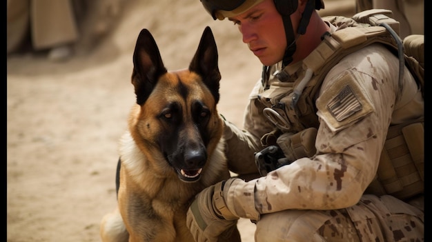 Un soldado con su perro.