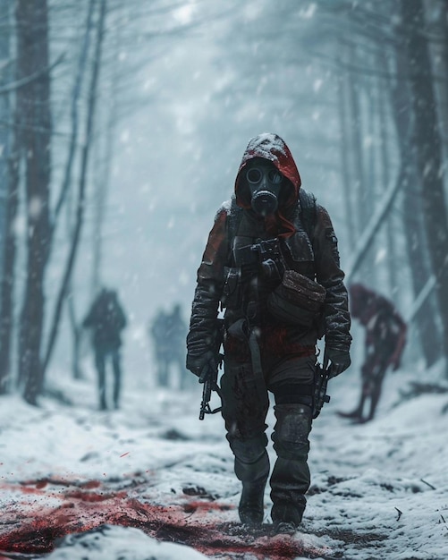 un soldado en una tormenta de nieve