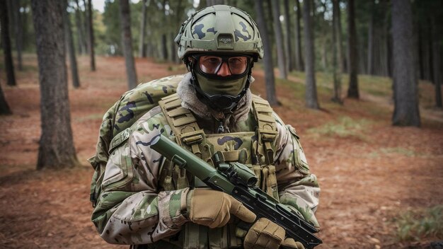 un soldado con un uniforme camuflado y la palabra "ejército" en el frente