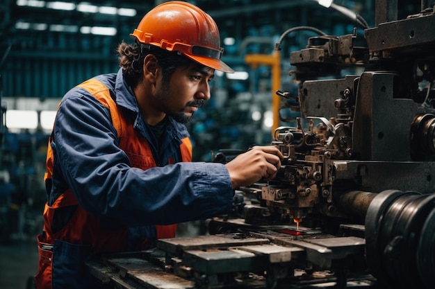 Soldador qualificado adotando segurança ocupacional em oficina de metal