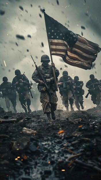 Foto soldados da segunda guerra mundial erguendo a bandeira