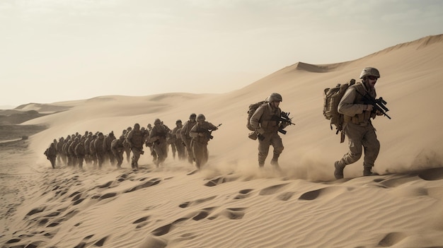 Soldados en el desierto van a la guerra Soldados de batalla ai generativa