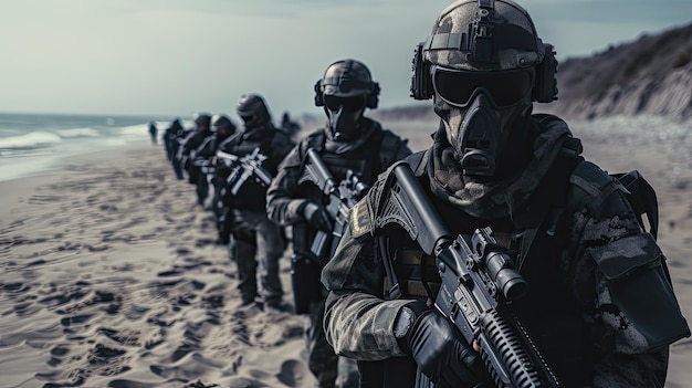 Soldados do exército na praia