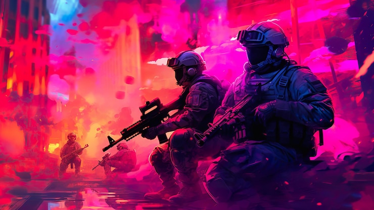 Foto soldados e civis envolvidos em expressões artísticas