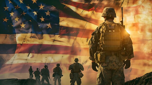 Foto los soldados del ejército honran el día de la bandera americana para recordar a las víctimas de la guerra