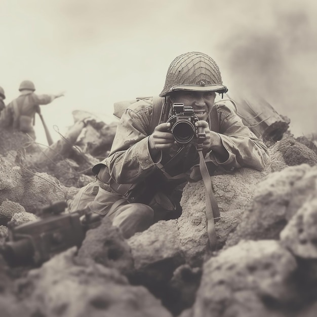 Soldados del ejército luchando con armas de fuego y defendiendo su país.