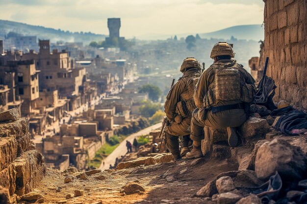 Soldados em guerra no campo de batalha