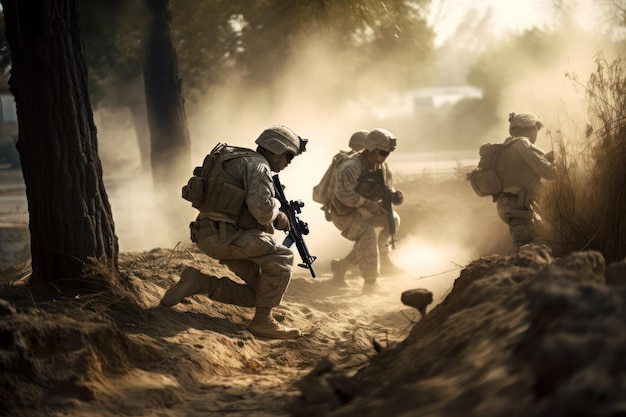 Foto soldados em um cenário de deserto com as palavras usmc na frente.