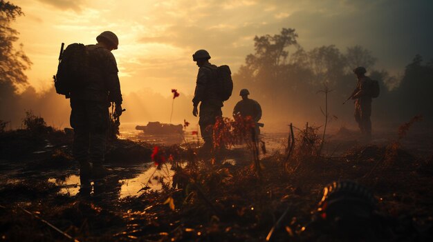 Soldados honrando camaradas caídos com um papel de parede de momento
