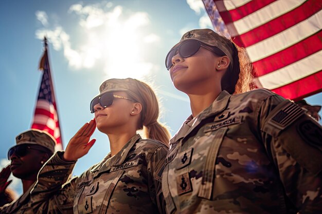 Soldados jóvenes con gafas de sol y uniforme militar