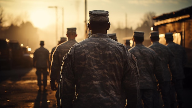 Soldados saudando durante a cerimônia militar do pôr do sol