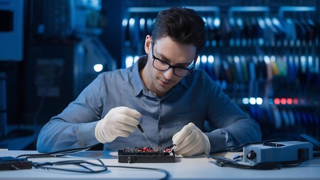 Foto soldagem eletrónica manual e ensaios por osciloscópio