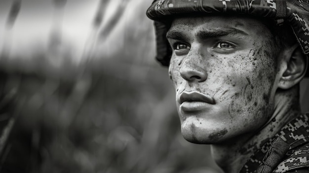 Foto soldat in schwarz-weiß