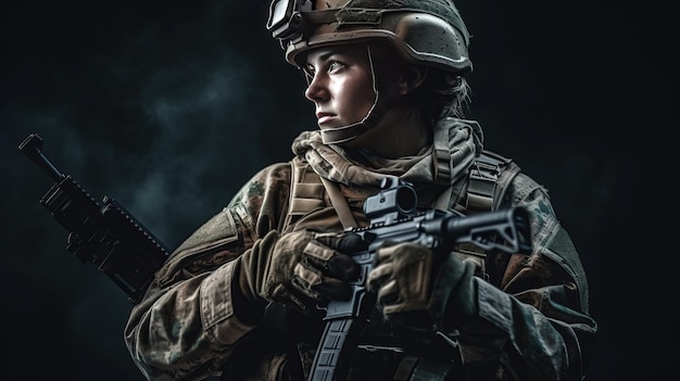 Soldat mit Waffe, realistischer, isolierter Hintergrund, Al generiert