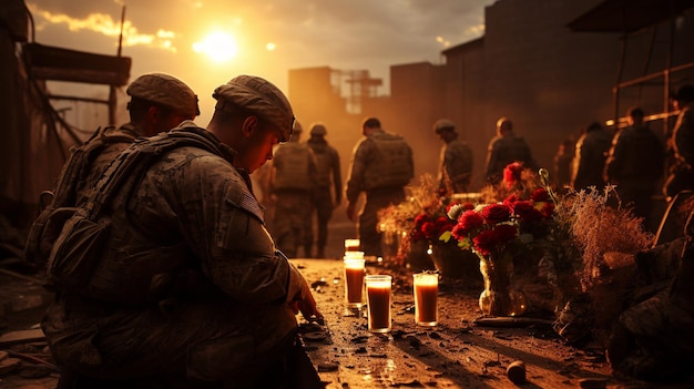 Foto soldaten, die den gefallenen ihre ehre erweisen hintergrund