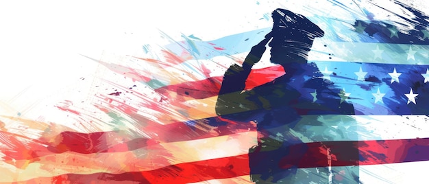 Soldaten-Silhouette mit abstrakter Kunst der amerikanischen Flagge