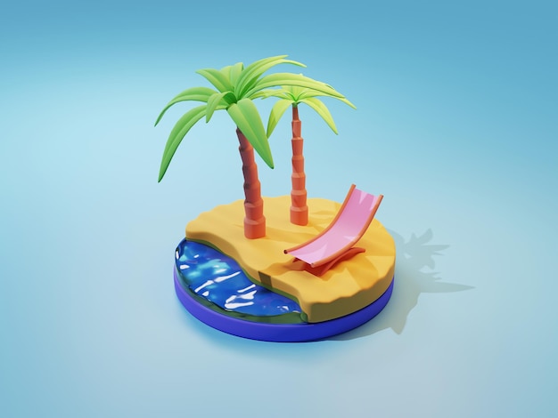 soleado 3d playa agua oceano tumbona silla palmera árbol paraíso isla desierto arena icono emoji