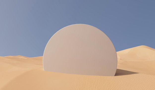 Soleado paisaje de arena del desierto con podio de colocación de productos 3D Rendering