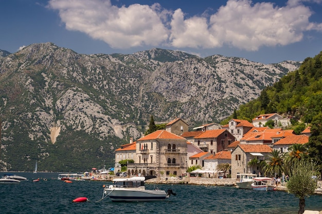 Soleado paisaje mediterráneo Montenegro Bahía de Kotor