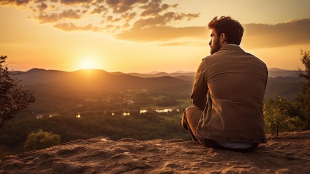 Foto la soledad en el atardecer el hombre encuentra la tranquilidad