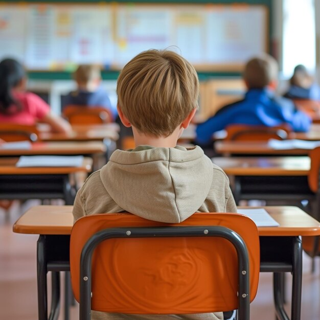 Foto la soledad de child en un aula casi vacía