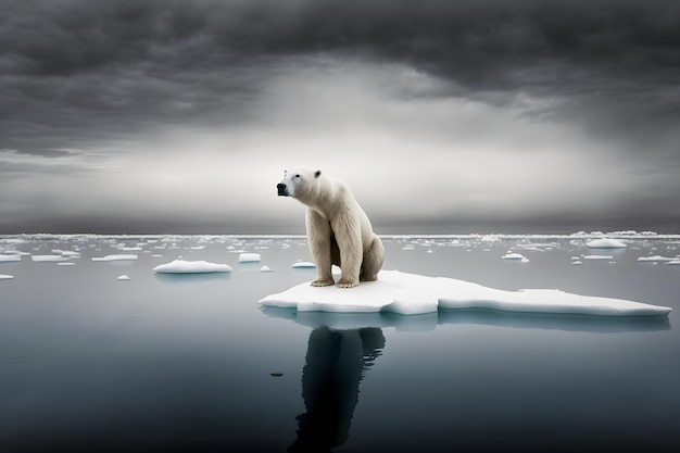 soledad y vulnerabilidad en el Ártico Captura de un oso polar solitario en un témpano de hielo que se derrite