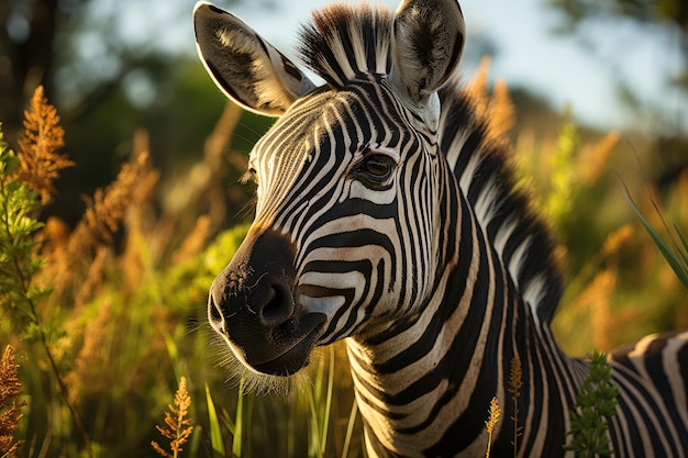 Solidarisches Zebra inmitten üppiger Savanne in der Dämmerung generative IA