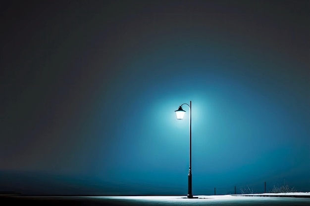 Solitário em pé no poste de luz da estrada com lâmpada brilhante