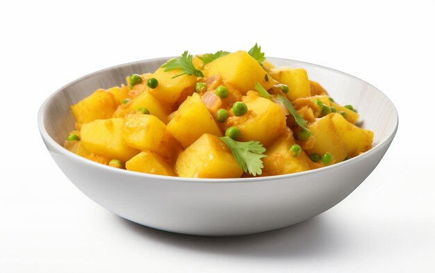 Solo Aloo Matar auf weißem Hintergrund