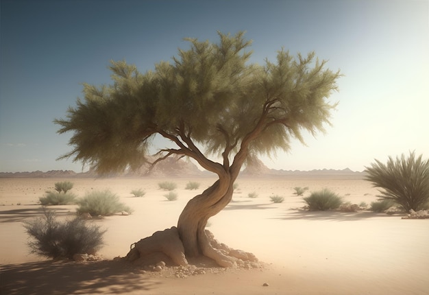 Solo árbol verde en el desierto IA generativa