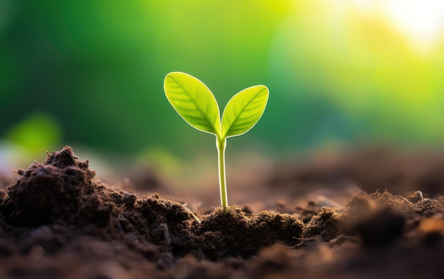 Un solo brote verde vivo representa el crecimiento y los nuevos comienzos