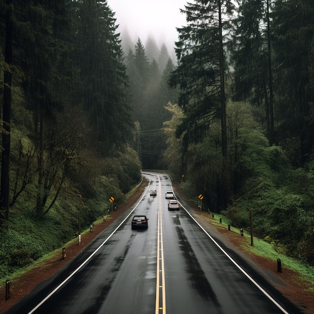 Un solo camino recto en medio del bosque de colores