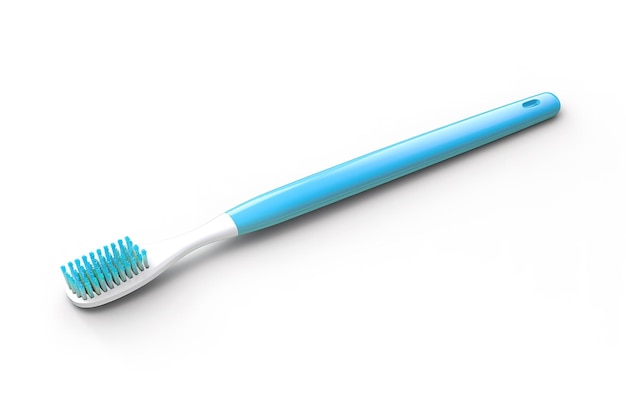 Un solo cepillo de dientes azul aislado contra un fondo blanco limpio en un fondo blanco o PNG transparente