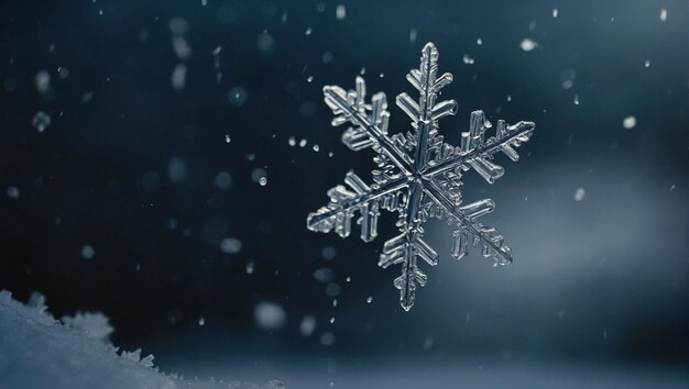 Un solo copo de nieve cayendo con gracia del cielo con detalles intrincados visibles