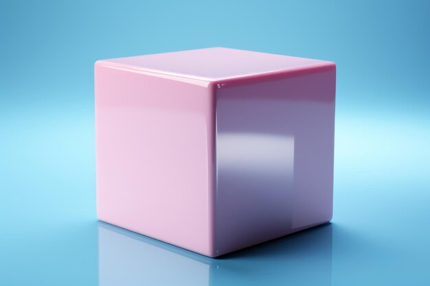 Un solo cubo azul pastel flotando con gracia contra un fondo rosa pastel IA generativa