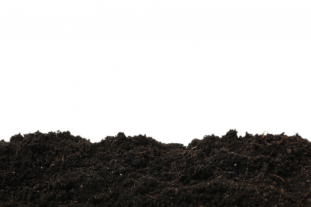 Solo fértil isolado no branco isolado. Agricultura e jardinagem