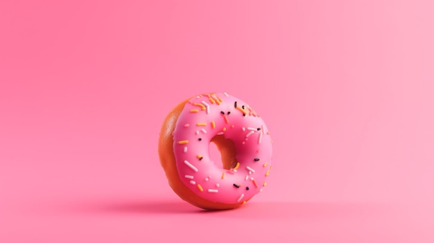 Foto un solo fondo rosa pastel de rosquilla salpicada