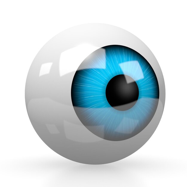 Solo globo ocular con iris azul aislado sobre fondo blanco ilustración 3D